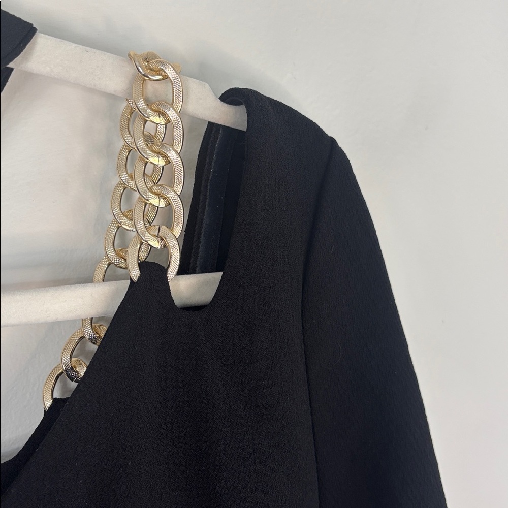 Zara One Shoulder Black Dress with Gold Accent - Picture 5 of 8